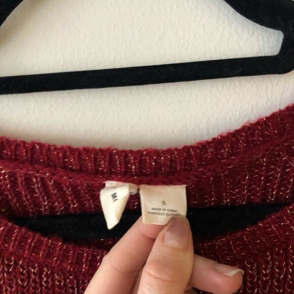 Anthro Moth Tanwen Red Metallic Bell Sleeve Sweater - Picture 5 of 6